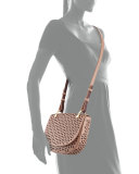 Zoe Perforated Leather Saddle Bag, Twig/Wine