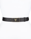 Saffiano Logo Belt, Nero