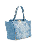 Rockstud Medium Butterfly Washed Denim Tote Bag, Light Denim