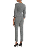 Gingham Rolled-Cuff Pants, Black/White
