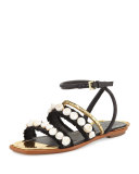 Sinclair Seashell Ankle-Wrap Sandal, Black