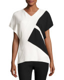 Colorblock V-Neck Short-Sleeve Top, Black/White