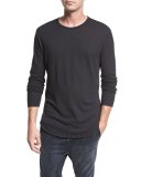 Raw-Hem Long-Sleeve Crewneck T-Shirt, Black