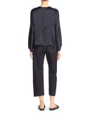 Silk Satin Slit-Back Blouse