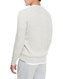 Cashmere Cable-Knit Crewneck Sweater, Fog