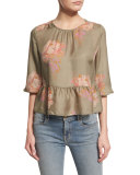 The Honey Floral-Print Peplum Shirt, Army Rose