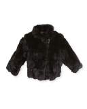 Rabbit Fur Moto Jacket, Black, Size 2-12