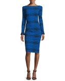 Darsey Geometric-Print Cocktail Dress, Cobalt/Black