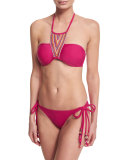 Stella Embroidered-Front Halter Swim Top, Dahlia