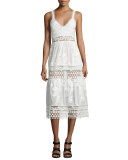 Sleeveless Embroidered Prairie Dress, White