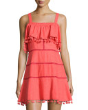Aster Pompom-Trim Sundress/Coverup, Red
