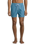 Intertwined-Print Retro Swim Trunks, Blue