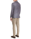Check-Pattern Cheviot Twill Jacket, Blue/Taupe Fancy