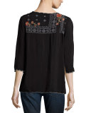 Bennett Embroidered 3/4-Sleeve Blouse, Black, Plus Size