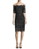 Off-the-Shoulder Lace Midi Cocktail Dress