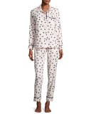dot-print flannel pajama set, pink shadow
