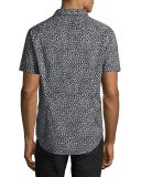 Foliage-Print Slim-Fit Short-Sleeve Sport Shirt, Black