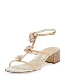 Floral-Embellished Karung Sandal, Nude