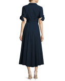 Valerie Stretch-Poplin Midi Wrap Dress, Navy