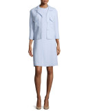 Sleeveless Jewel-Neck Linen Sheath Dress, Oxford Blue