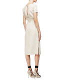 Short-Sleeve Button-Front Sheath Dress, Straw
