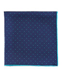 Dot-Print Pocket Square, Navy/Teal