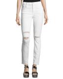 Maria High-Rise Distressed Skinny Jeans with Raw Hem, White Mercy