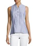Lace-Up Oxford Shirting Top, Blue