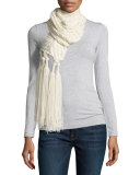Cashmere Mixed-Knit Tassel Scarf, Cream