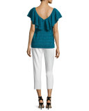 Flutter-Sleeve V-Neck Top, Teal