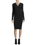 Ribbed Cashmere Lace-Up V-Neck Sweaterdress