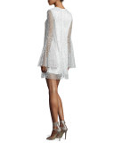 Long-Sleeve Netted Cocktail Dress, White