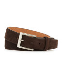 Suede Belt with Interchangeable Buckles, Dark Brown