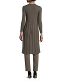 Plisse Button-Front Duster, Mud
