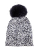 Marled Cashmere Pompom Beanie Hat, Navy