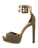 Mayner Metallic Fabric 130mm Sandal, Gold/Clear