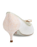 Lace Pointed-Toe Bow Flat, White