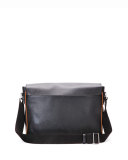 Saffiano Leather Messenger Bag, Black