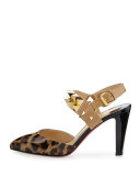 Ziggoo Spiked Red Sole Slingback Pump, Patent Leopard