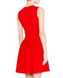 Sleeveless Seamed Fit-and-Flare Dress, Red