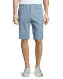 Linen-Blend Flat-Front Shorts, Faded Denim