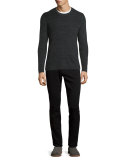 Thermal Long-Sleeve Crewneck T-Shirt, Heather Black