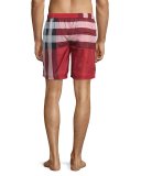 Check-Print Swim Trunks, Red