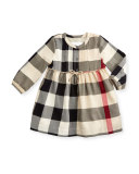 Emalie Long-Sleeve Pintucked Check Dress, New Classic, Size 6M-3Y