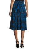 Floral Zigzag Pleated Skirt, Blue