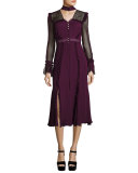 Senna Silk Button-Front Midi Dress, Plum