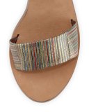 Nava Striped Ankle-Wrap Sandal, Metallic/Multi