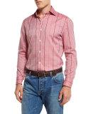 Windowpane-Check Woven Sport Shirt, Red