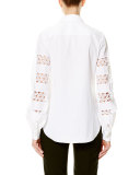 Lace-Inset Cotton Blouse, White