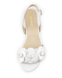 Ida Flower Flat Slingback Sandal, White